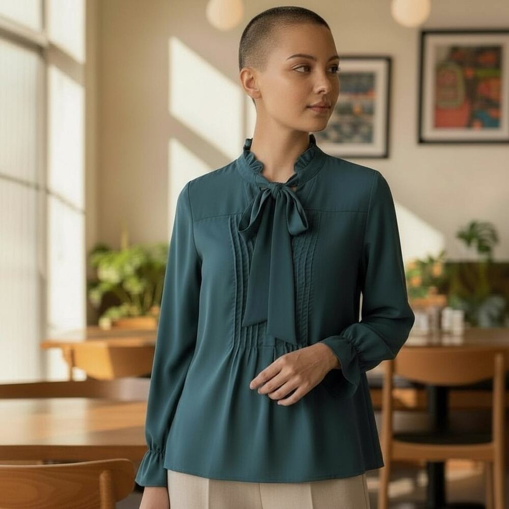 Nanette by Nanette Lepore Dark Teal Blouse with Bow Detail - Picture 6 of 6